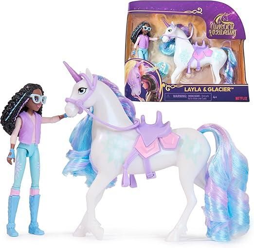 Unicorn Academy, Layla & Glacier con 2 Accessori Per l`Equitazione e Strumento per lo Styling dei Capelli,Spin Master,Eta   4+