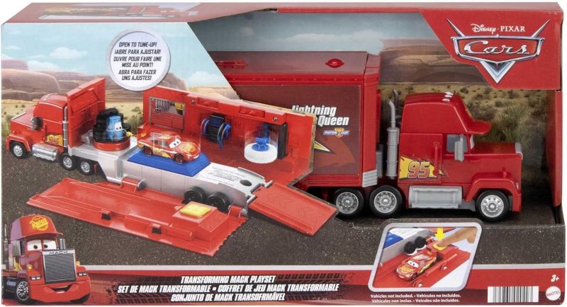 Disney Pixar Cars - Mack Trasformabile Playset, Giocattolo 2 in 1 con Camion e Officina per la Messa a Punto, con Lanciatore, Ponte,Mattel,Eta 3+