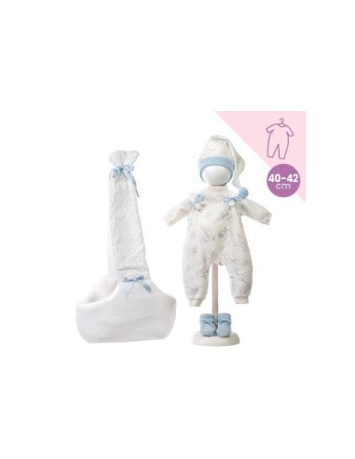 Abito e sacca per bambole, 42 cm,Colore bianco-azzurro,Llorens,Eta 3+
