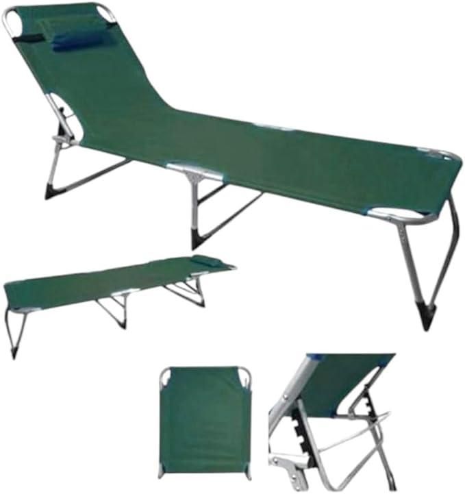 Lettino Prendisole Da Giardino Pieghevole, Sedia a Sdraio Pieghevole, Dimensioni 180 Dx56x30H cm,con Poggiatesta e Schienale Reclinabile, per Terrazzo Piscina Giardino (Verdone)