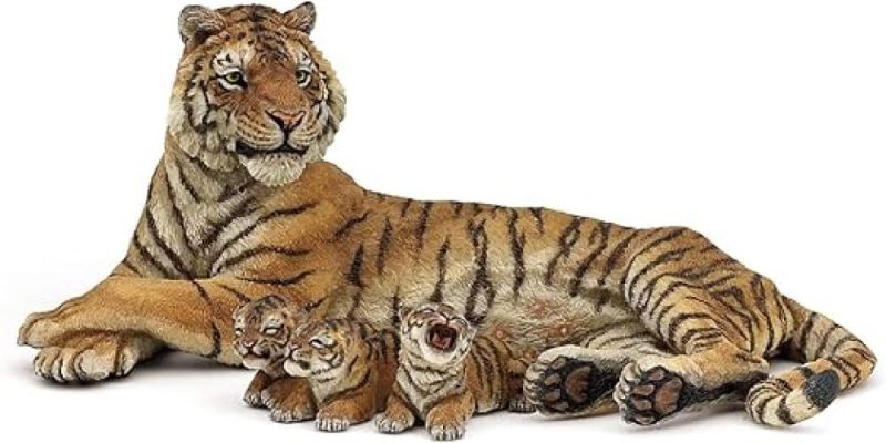 Papo -Dipinta a mano- figurina-Fauna Selvatica,Tigre con cuccioli,Eta 3+
