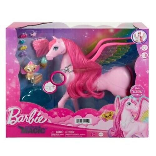 Barbie  Fairytale Touch of Magic Pink Pegasus con Cucciolo,Mattel Età 3+