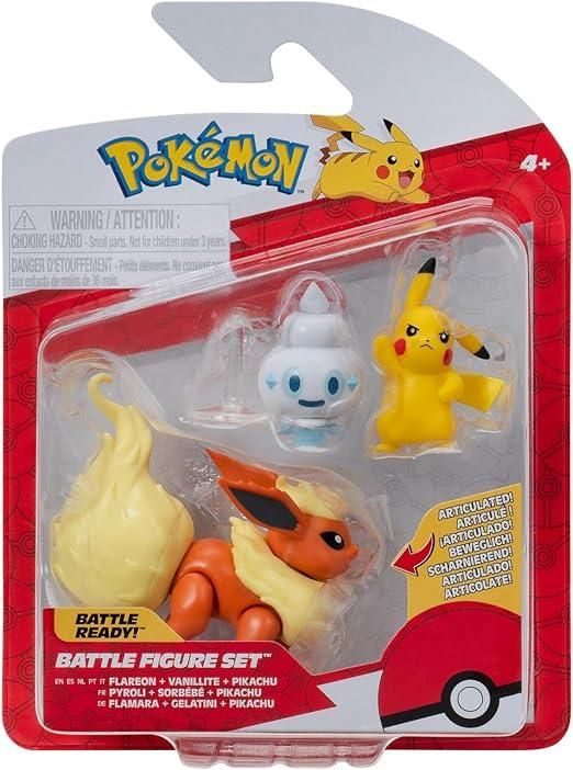 Pokémon,Set 3 figure Flareon Vanillite Pikachu,Jazwares,Età 4+