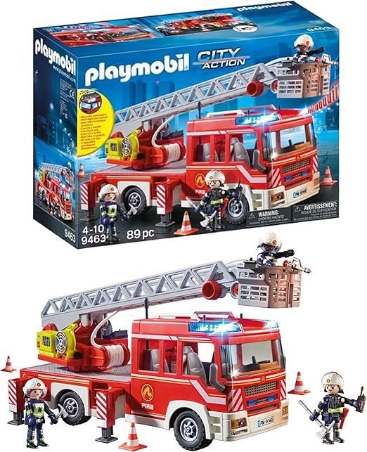 PLAYMOBIL City Action , Autoscala dei Vigili del Fuoco con luci e suoni,Età 4-10 anni