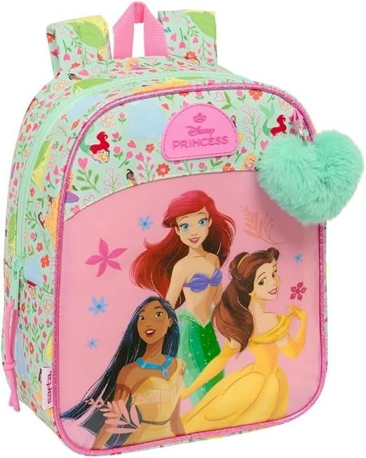 Principesse Disney BLOOM ? Zaino per bambini, zaino per la scuola, adattabile al carrello, ideale per l`asilo, comodo e versatile, qualita e resistenza, 22 x 10 x 27 cm, Verde Acqua/Rosa Chiaro,Safta