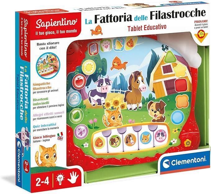Sapientino - La Fattoria delle Filastrocche, Gioco Educativo Elettronico per Bambini i, Tablet Interattivo con Versi degli Animali e Filastrocche in Italiano e Inglese,Clementoni,Eta 2-4 anni