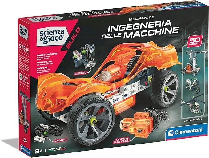 Scienza e Gioco Build - Ingegneria delle Macchine, Set Costruzioni Bambini , 50 Modellini Come Auto, Gru, Elicotteri per Scoprire la Meccanica, Made in Italy, Lingua Italiana,Clementoni,Eta 8+