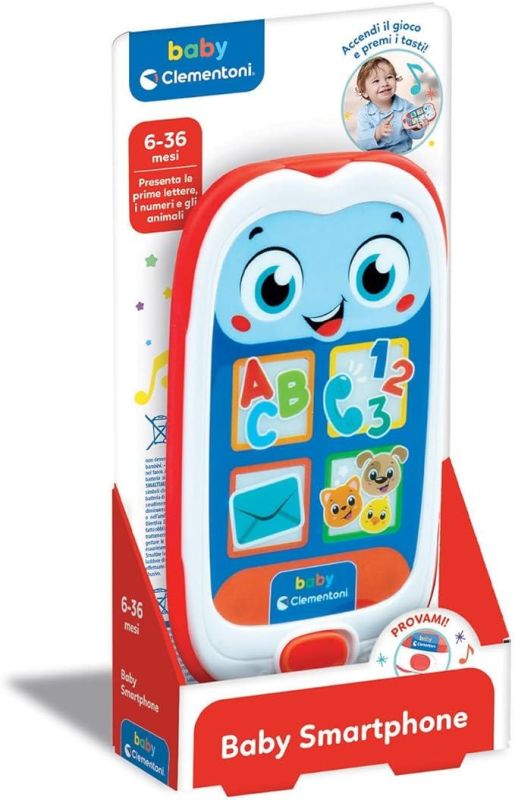Smartphone, Telefono Bambini , Centro attivita con 4 Tasti per Imparare Parole, Animali e Numeri con Canzoni e Filastrocche, Lingua Italiana,Baby Clementoni,Eta 6-36 mesi
