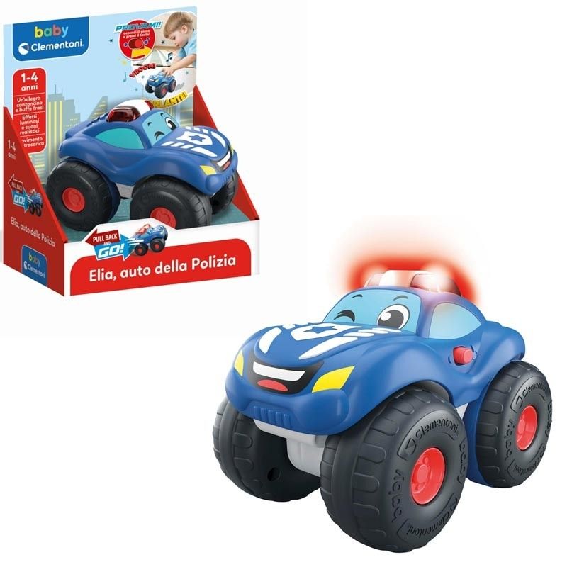 Elia auto della polizia, Macchinina Bambino , Gioco Prima Infanzia, Auto con Suoni e Sirene, Stimola Manualita, Vista e Udito, Made in Italy, Lingua Italiana,Baby Clementoni,Eta 1-4 anni