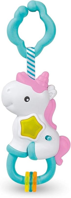 Magico Unicorno, Sonaglio Neonato i, Gioco Prima Infanzia Interattivo con Anelli Mobili e Un Pulsante con Melodie ed Effetti Sonori, Stimola Lo Sviluppo Multisensoriale,Baby Clementoni,Eta 3+ mesi