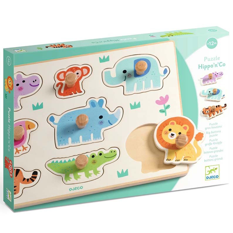 Puzzle bottoni grandi in pratica confezione,Hippo`n`Co,Djeco,Eta 1+