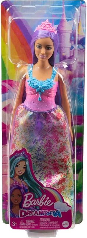 Barbie - Dreamtopia Royal Bambola curvy, capelli viola con corpetto scintillante, gonna da Royal e coroncina,Mattel,3+