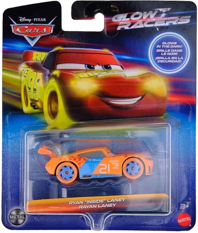Veicolo in metallo Disney Cars Glow Racers ,Ryan `Inside` Laney,Scala 1:55,Mattel eta 3+