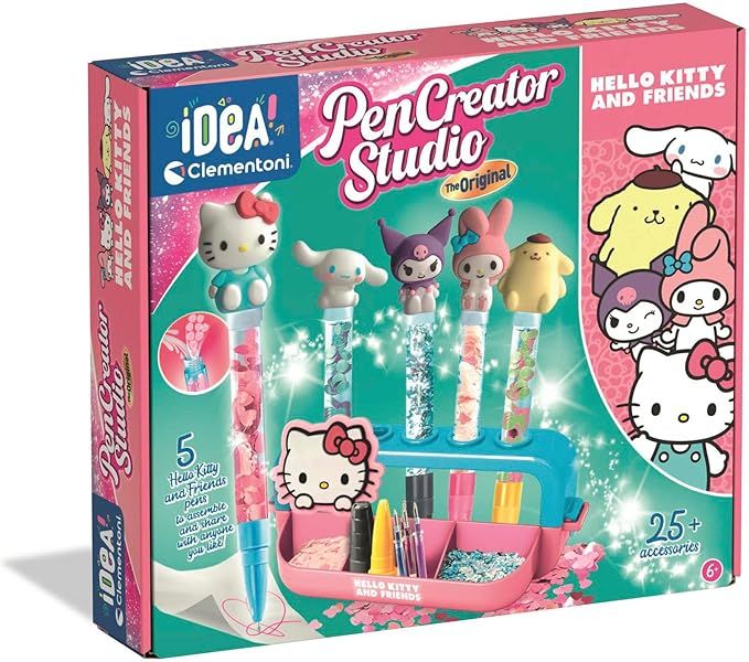 Laboratorio delle Penne Hello Kitty, Kit Creativo per Bambini 6+ Anni, con 25+ Accessori e 5 Penne Personalizzabili con Personaggi, ,Clementoni,Eta 6+
