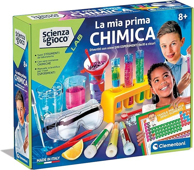 Scienza e Gioco Lab - La Mia Prima Chimica, Laboratorio di Chimica Bambini 8+ Anni, 100 Esperimenti, Tavola Periodica e Strumenti Scientifici,Clementoni,Eta 8+