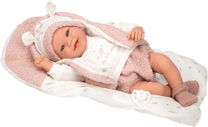 Bambola Elegance 40 cm Colin Abito in Rosa e Bianco, e con cuscino a Gioco. Il suo peso e cosi reale che sembra un bambino vero. Include ciuccio e cuscino, ARIAS, eta 2+
