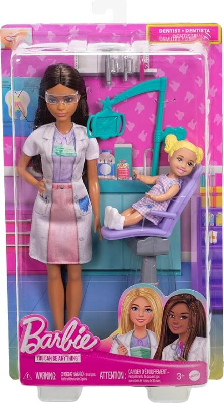 Barbie Dentista Con Bambola Paziente – Set Gioco Con Sedia E Accessori – Vestito Stampato E Camice, Regalo Per Bambine Dai 3 Anni