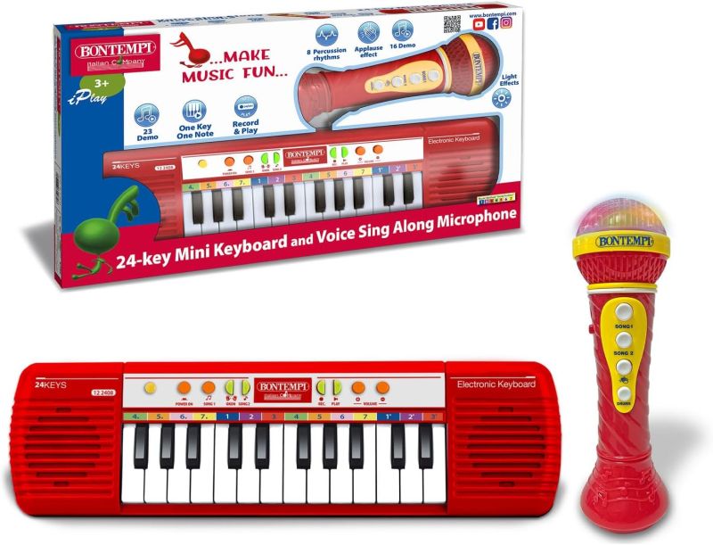 Tastiera giocattolo a 24 tasti per piccoli musicisti,con microfono Karaoke,Bontempi,eta 3+