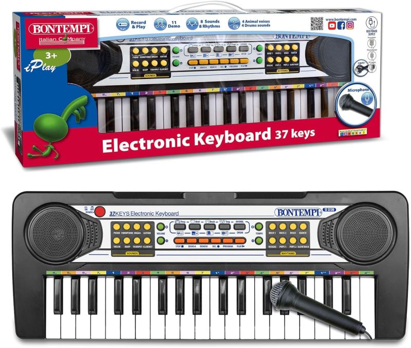 PlayKeys - Tastiera Giocattolo a 37 Tasti per Piccoli Musicisti con Passo Mini e Microfono, 425x160x50 mm,Bontempi,Eta 3+