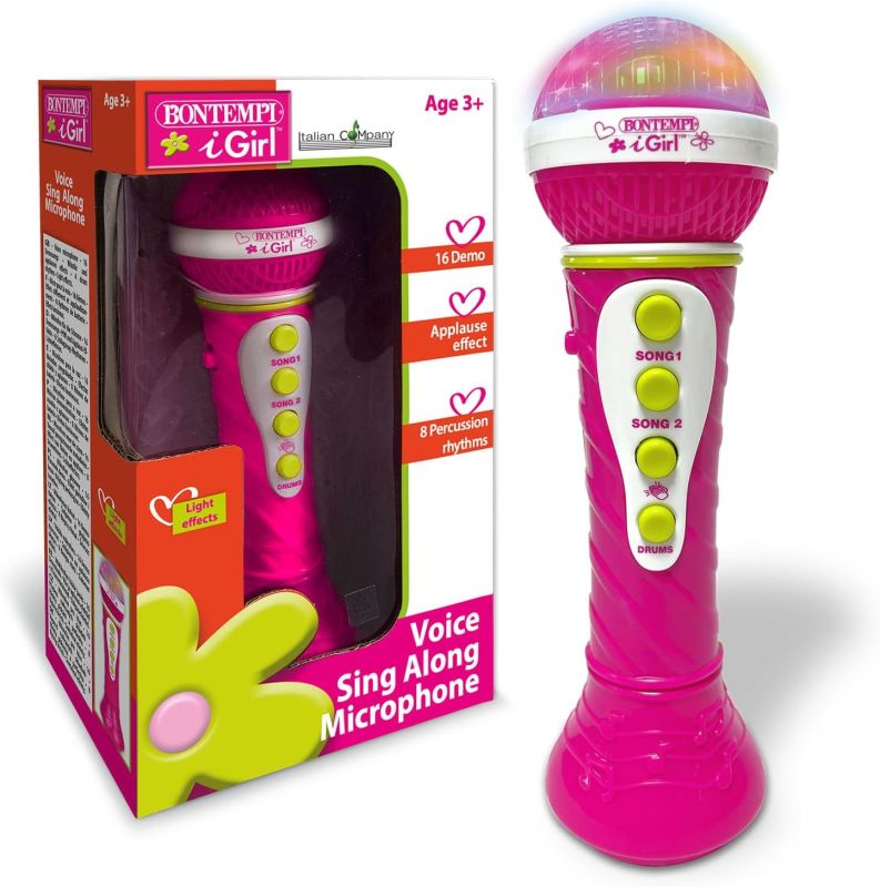 StarMic Karaoke - Microfono con Effetti Luminosi per Esibizioni da Vera Star, Rosa, 60x195x60 mm,Bontempi,Eta3+
