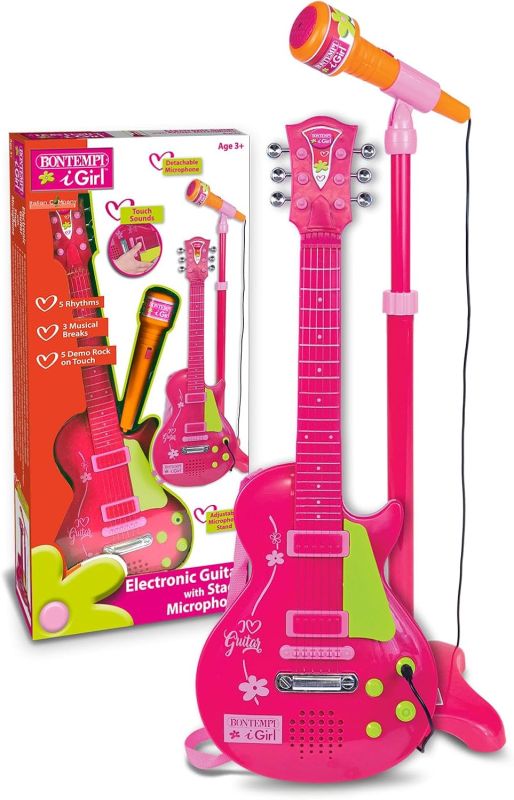 ElectroGroove con Microfono - Chitarra Rock Elettronica per Vibrazioni Potenti e Ritmi Innovativi, Rosa, 225x225x1120 mm,Bontempi,Eta 3+