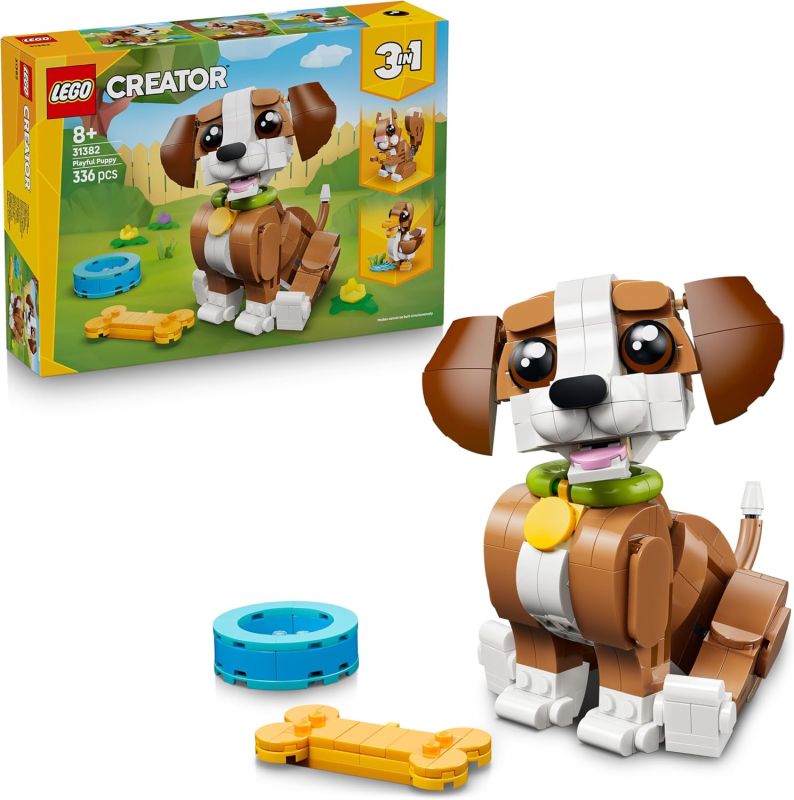 LEGO Creator 3 in 1 Adorabili Animali: Cagnolino Giocoso - Giocattolo con Animale Domestico Trasformabile in Scoiattolo o Anatra,Eta 8+