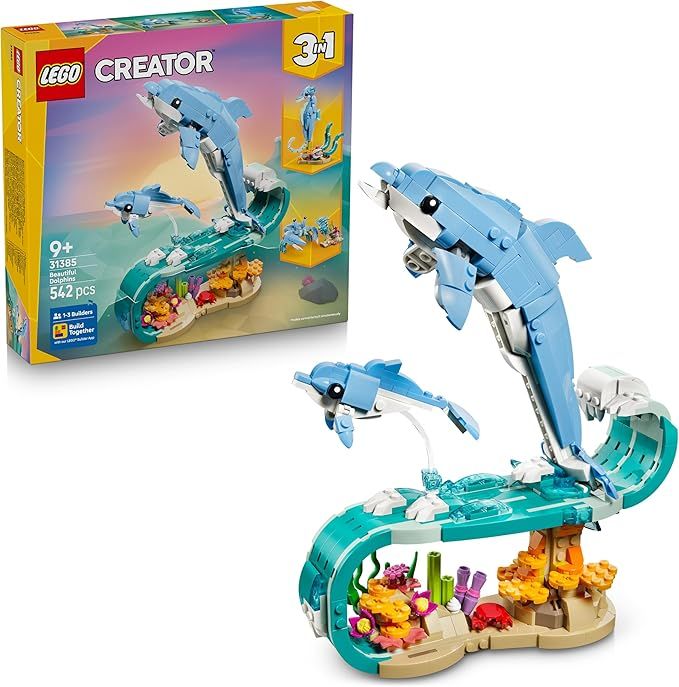 LEGO Creator 3 in 1 Animali Marini: Meravigliosi Delfini Giocattolo - Si Trasforma in Cavalluccio Marino o in Granchio , Eta 9+