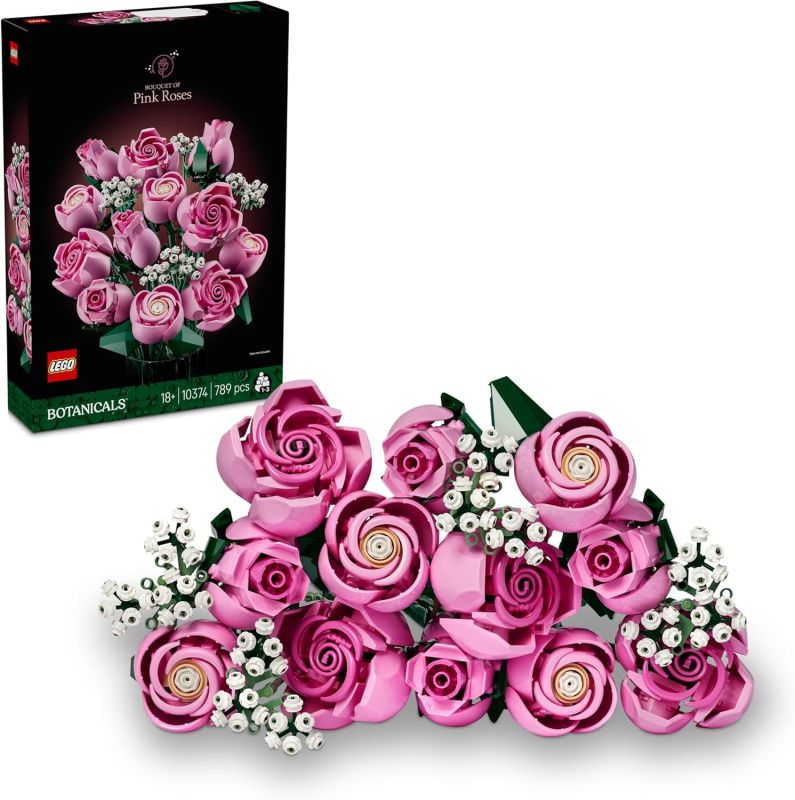 LEGO Botanicals Bouquet di Rose Rosa - Costruzioni per Adulti di Fiori Finti - Include 12 Rose Artificiali e 4 Rametti di Gipsofila ,Eta 18+