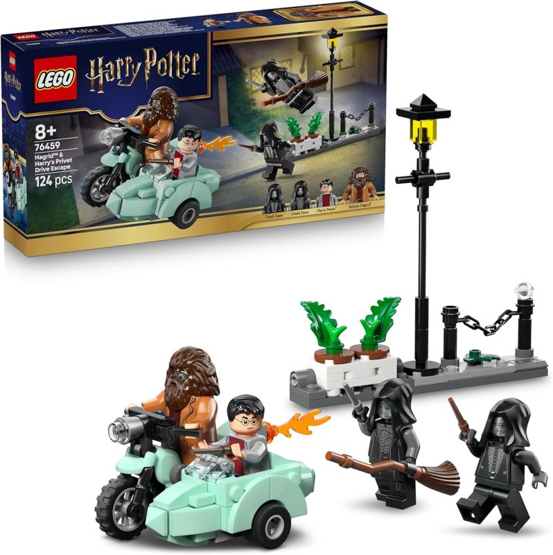 LEGO Harry Potter Fuga da Privet Drive di Hagrid e Harry - Moto Giocattolo con 4 Minifigure incl. 2 Mangiamorte e una Scena di Strada , Eta 8+