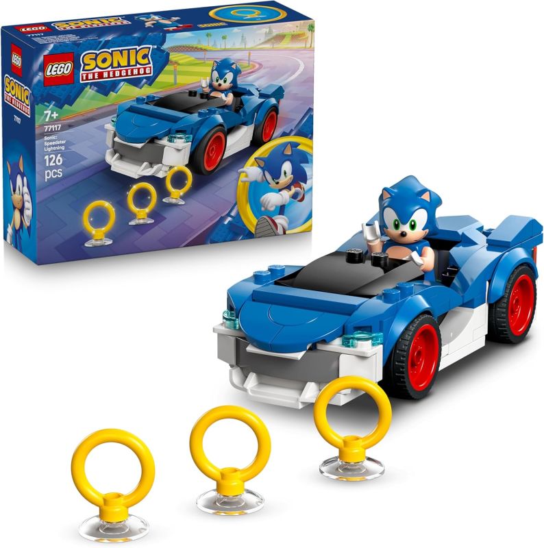LEGO Sonic the Hedgehog: Sonic: Fulmine Supersonico - Macchina Giocattolo con Minifigure, Chaos Emerald e 3 Anelli d`Oro, Eta 7+