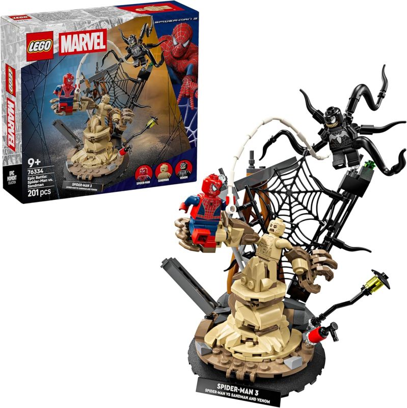 LEGO | Marvel Battaglia Epica: Spider-Man vs. Sandman - Giocattolo dei Supereroi con 3 Minifigure Inclusi Spider-Man & Venom, e Cantiere Edile, Eta 9+