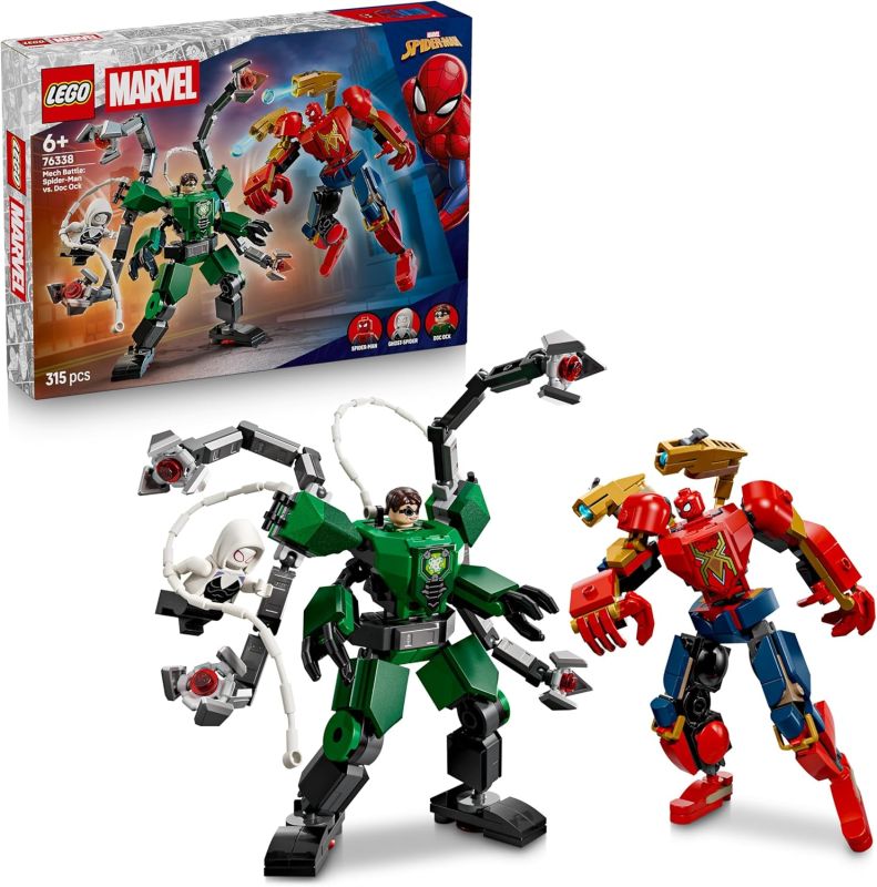 LEGO | Marvel Battaglia Mech: Spider-Man vs. Doc Ock - Giocattolo dei Supereroi con 2 Action Figure, 3 Minifigure, Shooter e Corde-Ragnatela , Eta 6+