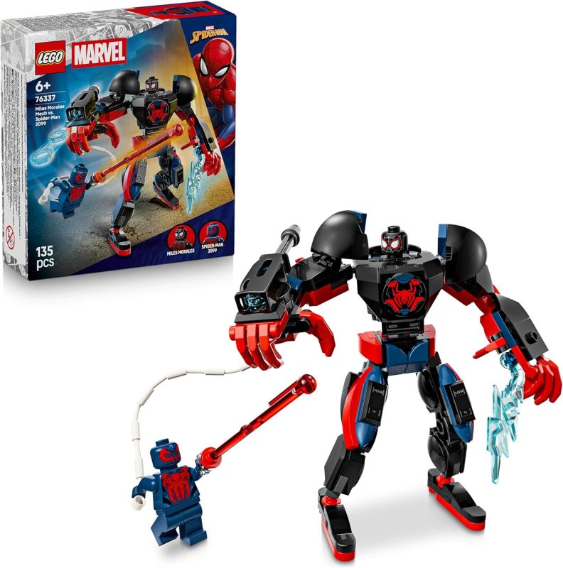 LEGO | Marvel Mech di Miles Morales vs. Spider-Man 2099 - Giocattolo dei Supereroi con Action Figure, 2 Minifigure, Raggio Laser e Blaster Spara-Ragnatele, Eta 6+