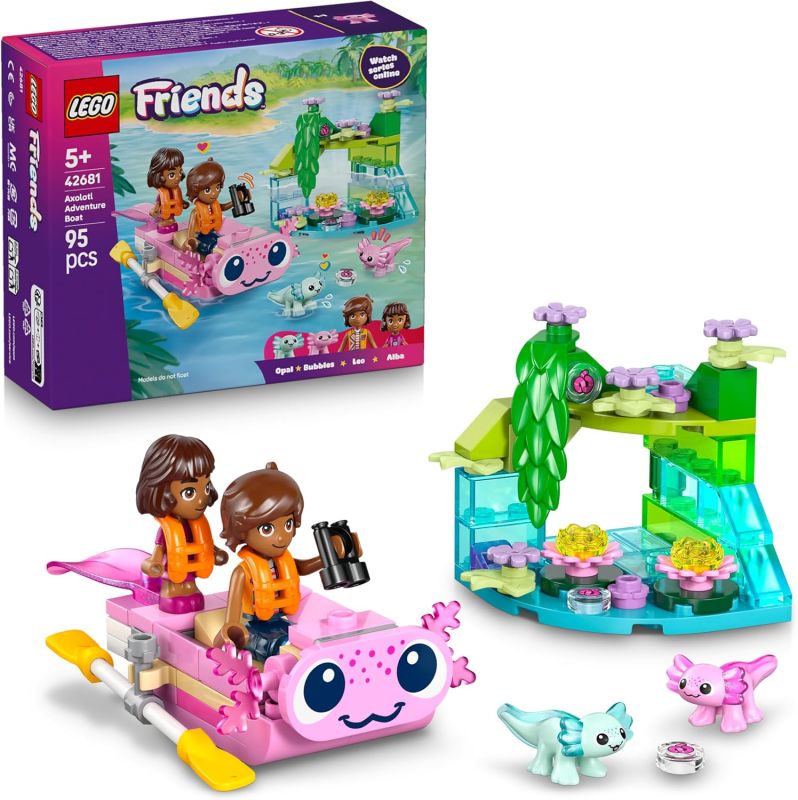 LEGO Friends Barca d`Avventura Axolotl Giocattolo - Set con 2 Mini Bamboline, 2 Simpatici Animali, Piante, Fiori e Accessori , Eta 5+