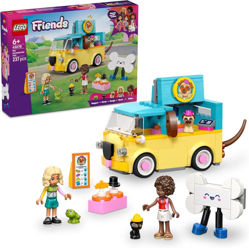 LEGO Friends Furgone di Accessori per Animali Giocattolo - Set con Veicolo, 2 Mini Bamboline e Figure di Cane, Gatto e Rana, Eta 6+