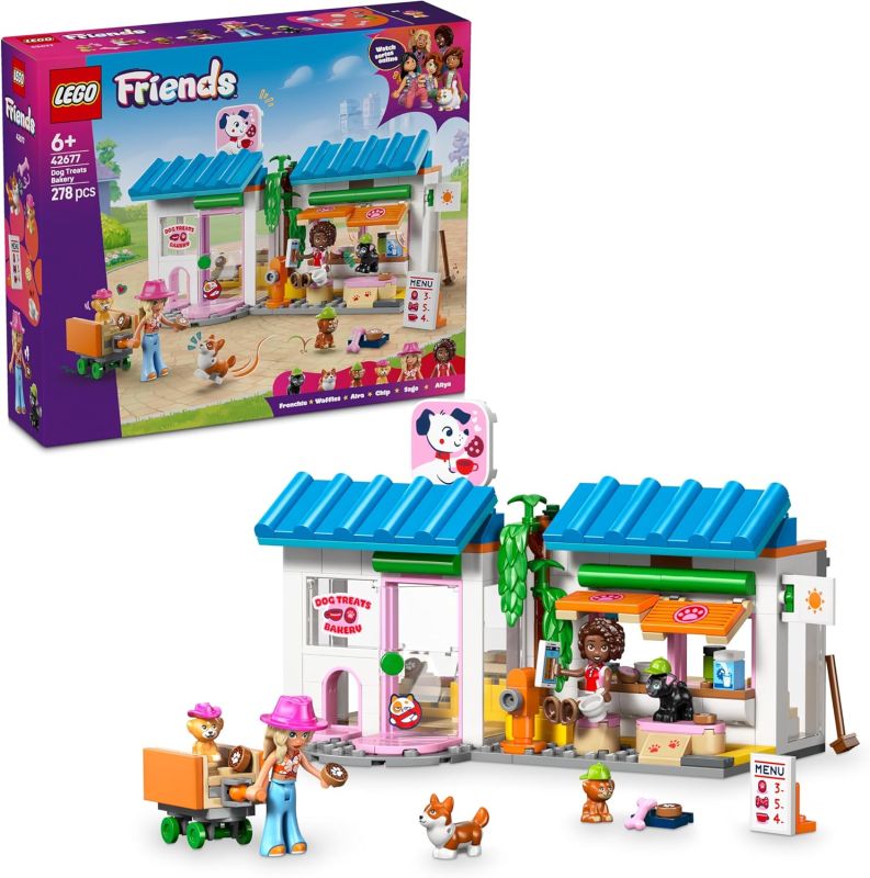 LEGO Friends Il Forno dei Biscottini per Cani - Negozio Giocattolo con 2 Mini Bamboline, 4 Animali, Trasportino, Cibo e Accessori, Eta 6+
