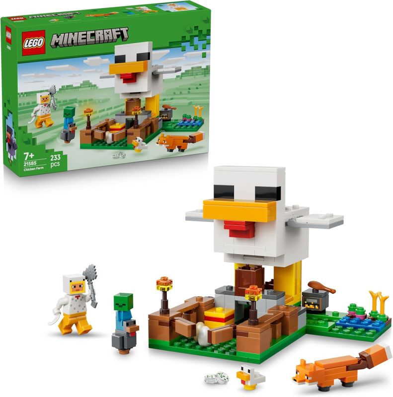 LEGO Minecraft Fattoria di Galline - Giocattolo da Costruire con Minifigure di un Fan della Gallina, Mob di un Baby Zombie e di una Volpe, Eta7+