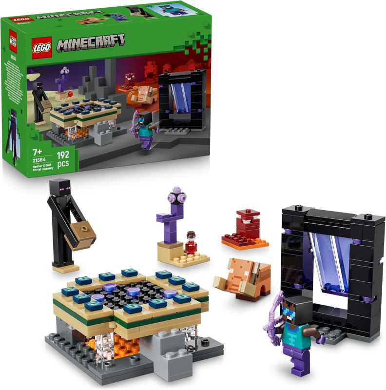 LEGO Minecraft Viaggio nel Portale del Nether e dell`End - Giocattolo da Costruire con Figure di Eroe, Enderman e Baby Hoglin, Eta 7+
