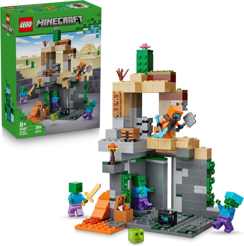 LEGO Minecraft Zombie Dungeon - Giocattolo Interattivo con Minifigure di Viandante, 3 Figure Zombie, Slime e un Tavolo da Crafting ,Eta 8+