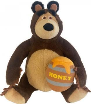 Masha & Orso Peluche Orso con vasetto di miele, 25 cm, Eta 0+