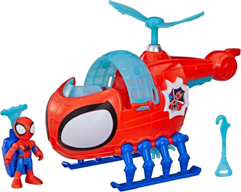 Marvel Spidey e i suoi fantastici amici, Spidey Team con elicottero, action figure da 7,6 cm e veicolo giocattolo con proiettile,Hasbro,Eta 3+