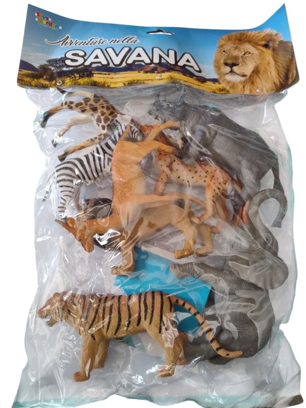 Busta Animali Savana, 8 animali giganti,Toys Garden,Eta 5+