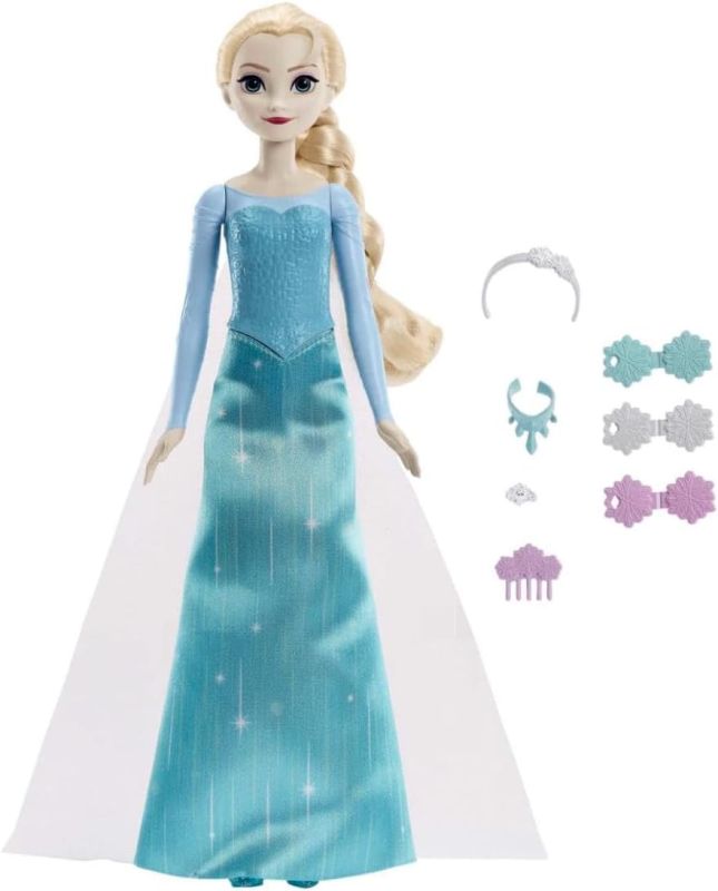 Bambola Disney Frozen Elsa pronta per il ballo,Bambola con accessori, Mattel,Eta 3+