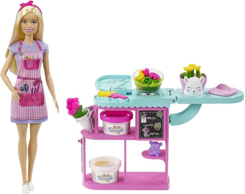 Barbie Playset Fiorista con Bambola Bionda, Postazione per Realizzare Fiori e Accessori, Mattel, Eta 3+