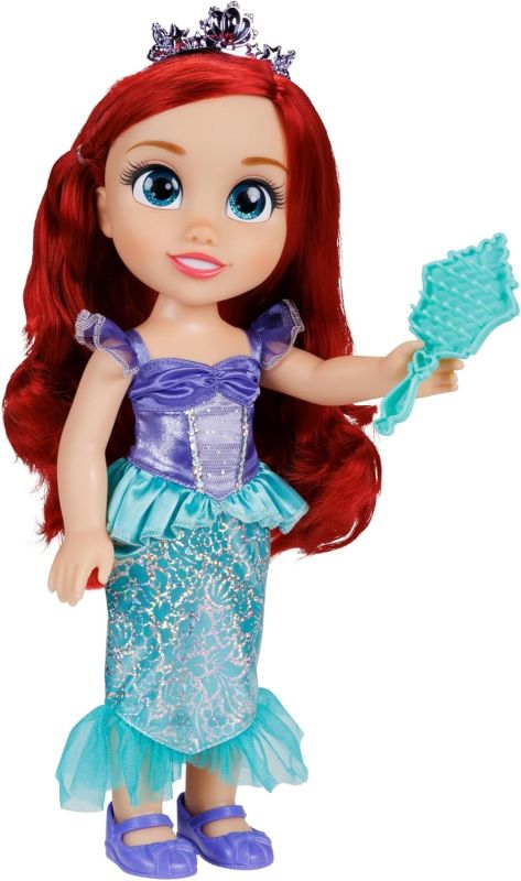 Disney Princess ? bambola 38 cm di Ariel, con i suoi abiti iconici arricchiti da dettagli glitterati, tiara scintillante e scarpette coordinate, i suoi occhi brillano, Jakks, Eta 3+