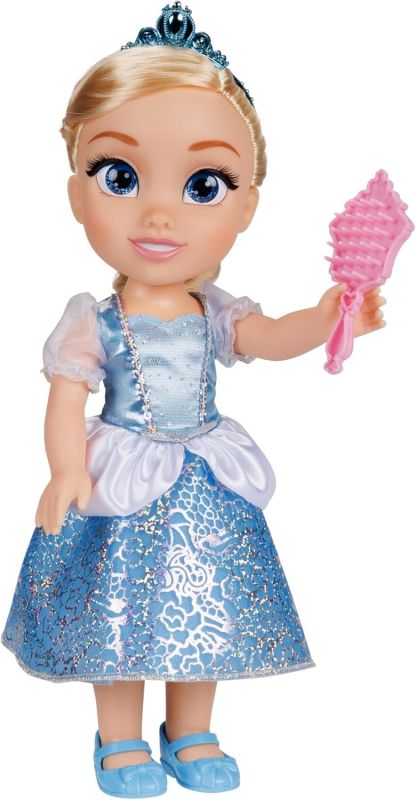 Disney Princess ? bambola 38 cm di Cenerentola, con i suoi abiti iconici arricchiti da dettagli glitterati, tiara scintillante e scarpette coordinate, i suoi occhi brillano, Jakks, Eta 3+