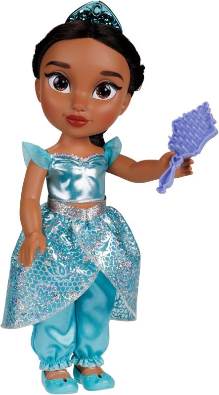 Disney Princess ? bambola 38 cm di Jasmine, con i suoi abiti iconici arricchiti da dettagli glitterati, tiara scintillante e scarpette coordinate, i suoi occhi brillano, Jakks, Eta 3+
