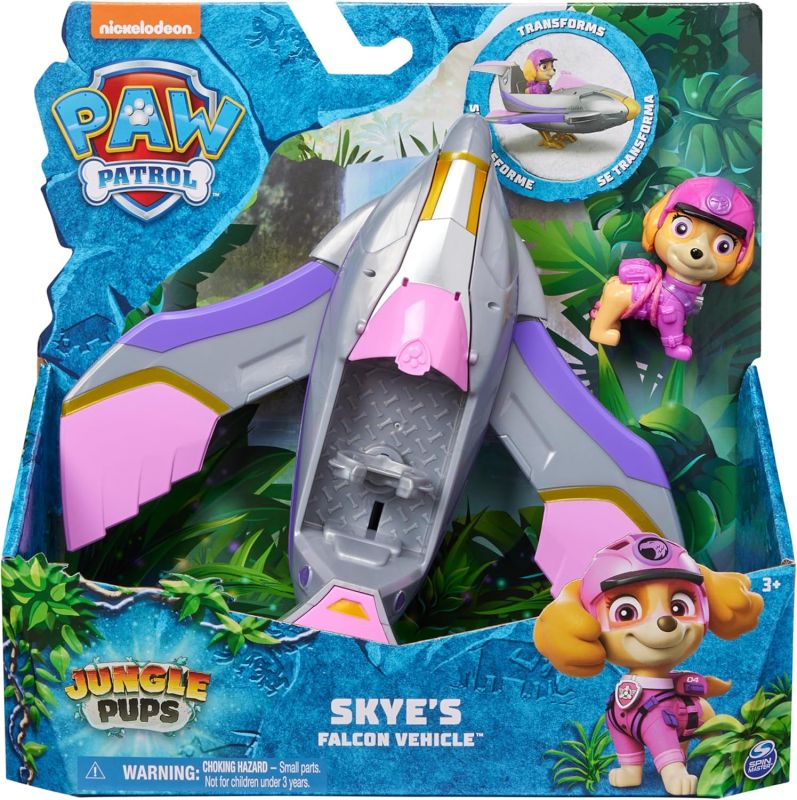 PAW Patrol Jungle Pups, Veicolo Falco di Skye, jet giocattolo con personaggio di Skye, Spin Master, Eta 3+