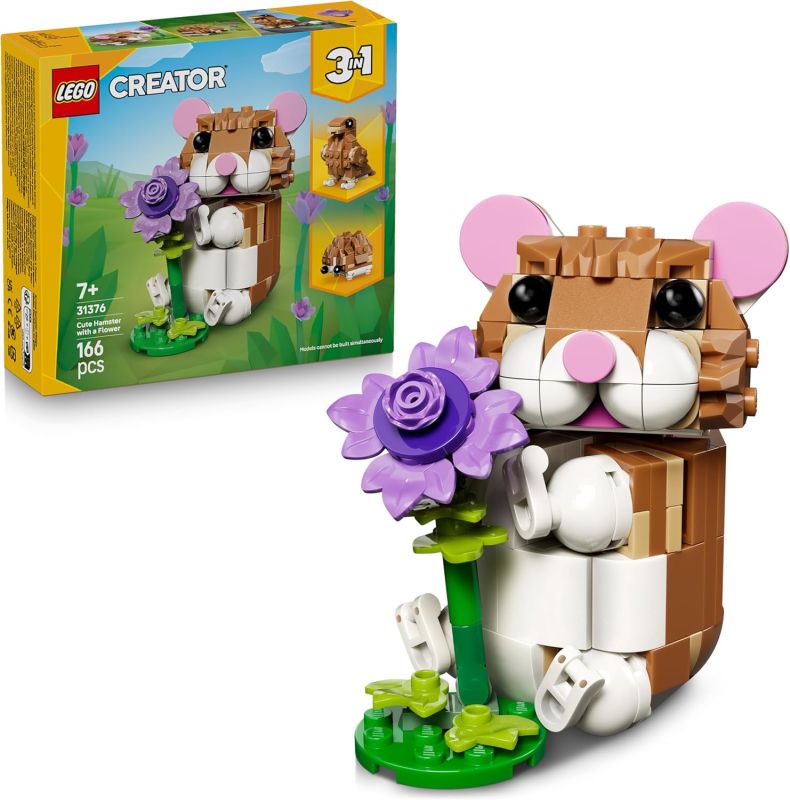 LEGO Creator 3 in 1 Simpatico Criceto con Fiore Giocattolo - Animale Trasformabile in Riccio o Aquila con Uovo, Eta 7+