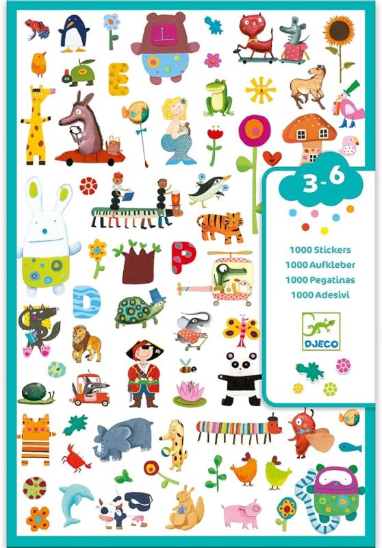 Adesivi 1000 pezzi con 9 temi diversi, Djeco, Eta 3-6 anni